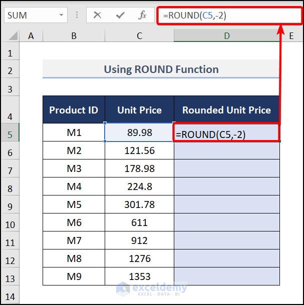 Using the ROUND Function to round to nearest 100 in excel