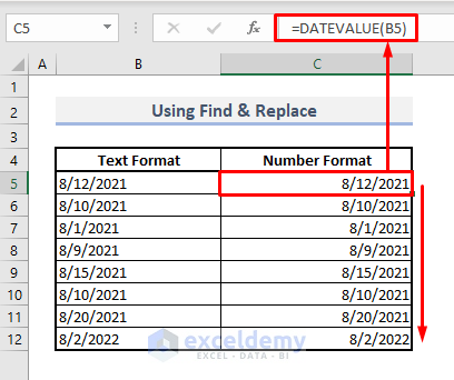 find and replace to fix excel date not formatting correctly