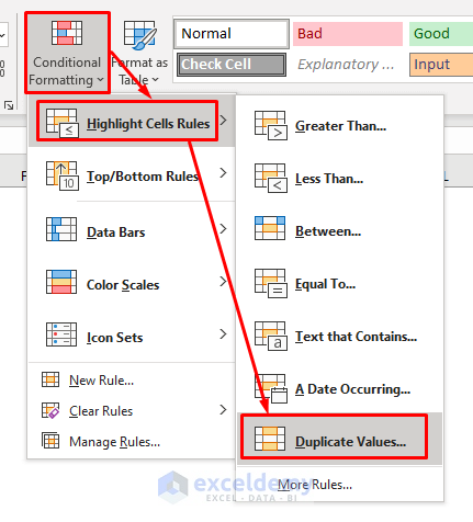 find duplicates in tow columns with conditional formatting