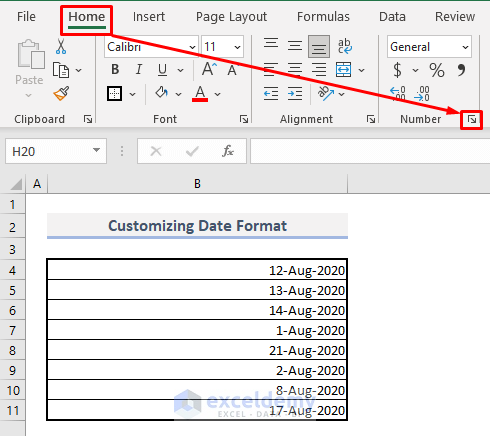 fix excel date not formatting correctly by customizing number format