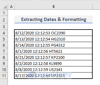 fix excel date not formatting correctly by extracting dates from text