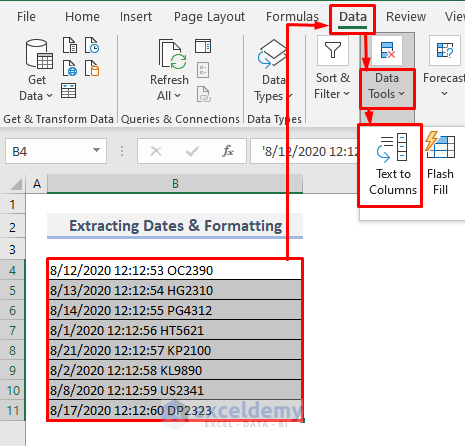 fix excel date not formatting correctly by extracting dates from text