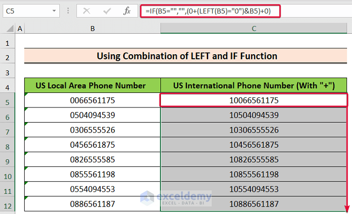using a combination of the left and the if functions to show how to add a 1 in front of numbers in excel