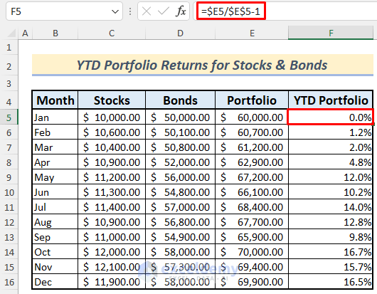 Determining YTD Portfolio Returns for Stocks & Bonds