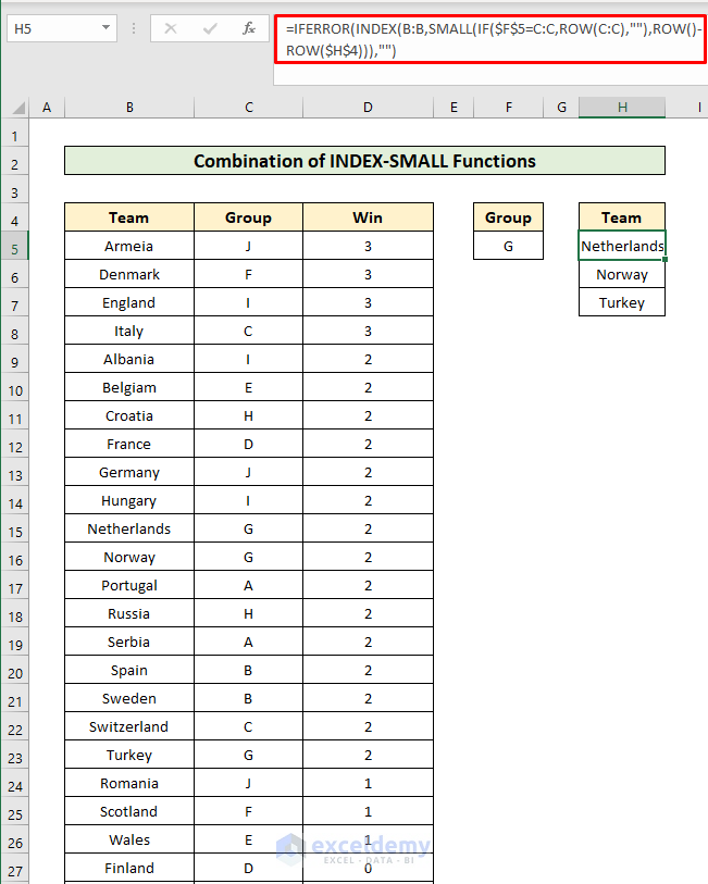 Combination of INDEX-SMALL Funtionhow to filter data in excel using formula