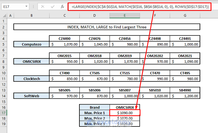 index match large to find maximum value with multiple criteria