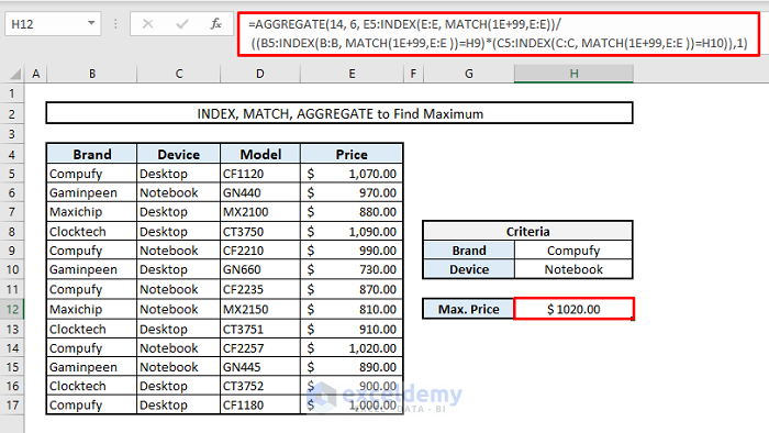 index match max alternative to find maximum value with multiple criteria