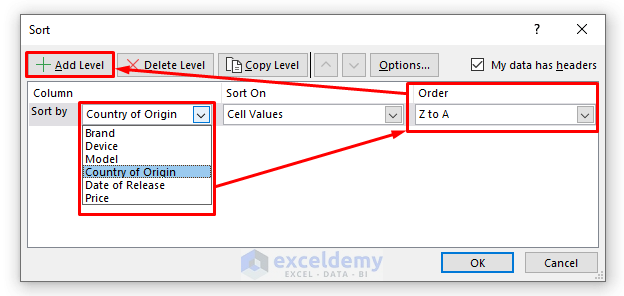 sort and filter to sort multiple columns in excel