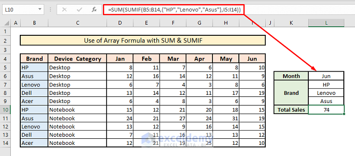 sum based on column row criteria with array formula