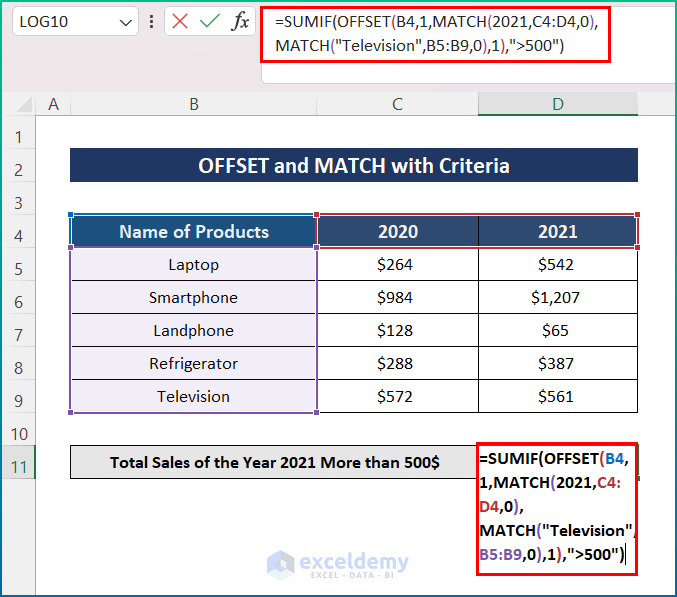 Apply Excel OFFSET and MATCH Functions to Sum with Criteria