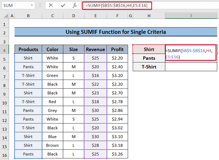 entering formula to show sumif function with multiple criteria in different columns