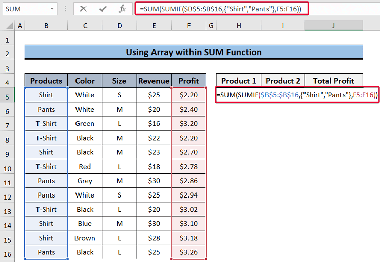 inserting formula to show sumif function with multiple criteria in different columns