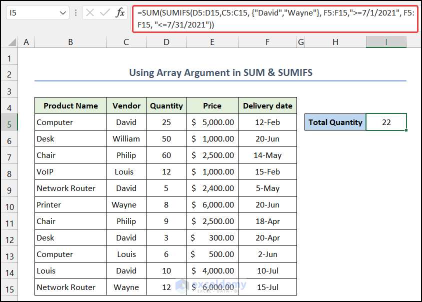 Using Array Argument in SUM and SUMIFS Functions