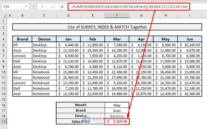 sumifs with index match to sum under multiple criteria