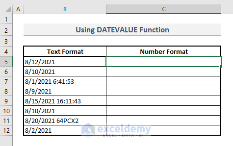 using datevalue function to fix excel date not formatting correctly