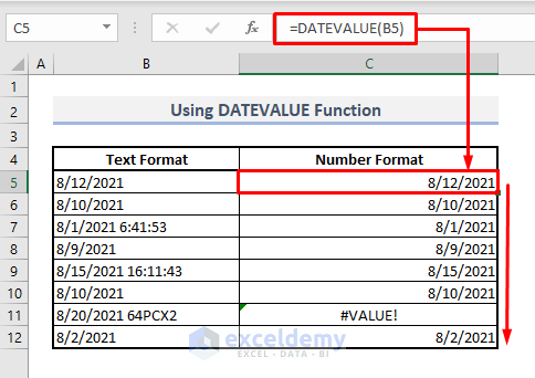 using datevalue function to fix excel date not formatting correctly