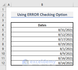 using error checking option to fix excel date not formatting correctly