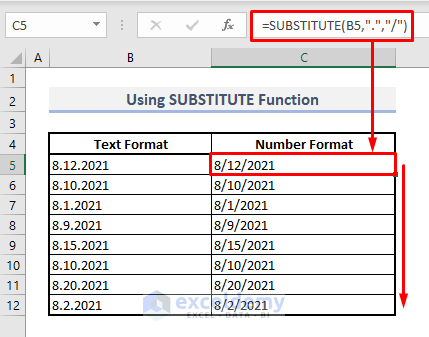 using substitute function to fix excel date not formatting correctly