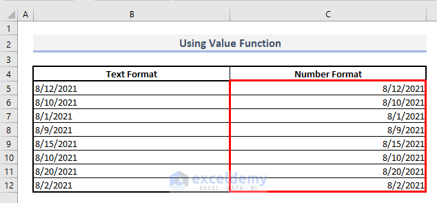 using value function to fix excel date not formatting correctly