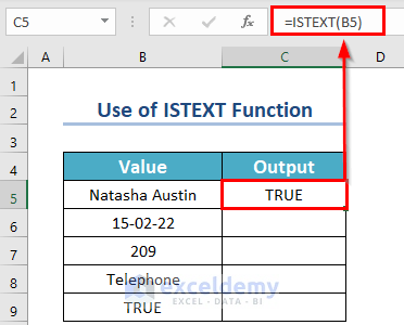 Use of ISTEXT Function in Excel