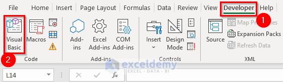 1-select Visual Basic from Developer tab