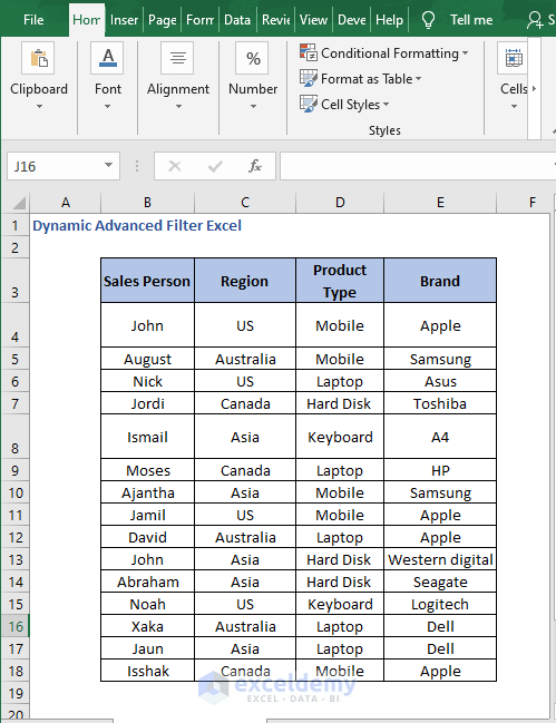 Excel Sheet - Dynamic Advanced Filter Excel