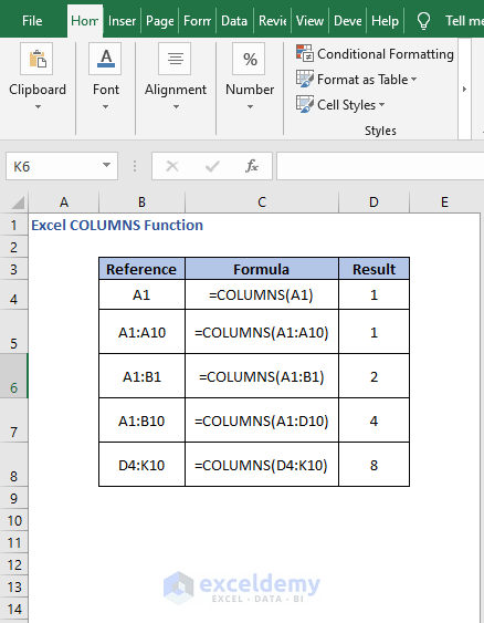 Overview - Excel COLUMNS Function
