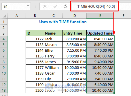 Enter formula using Time and Hour function