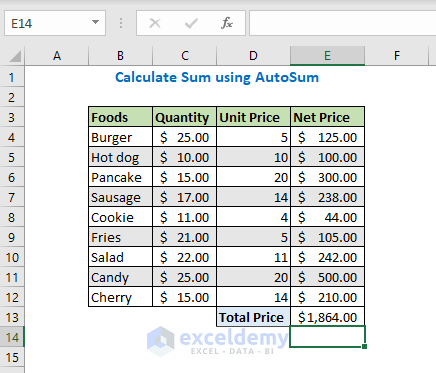 Press enter to see autosum result