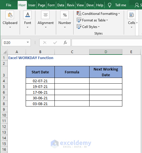 Next day - Excel WORKDAY Function