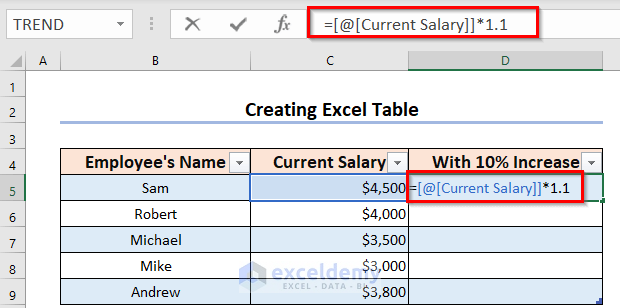 Calculation in Table to copy a formula in excel with changing cell references