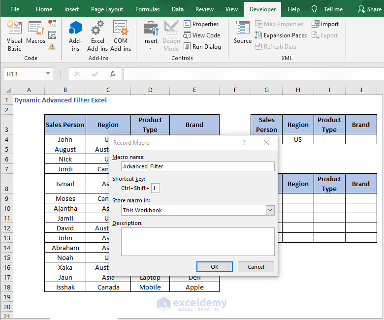 Macro name - Dynamic Advanced Filter Excel