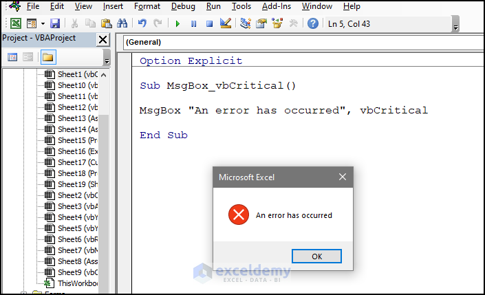 vbCritical Icon for MsgBox Function