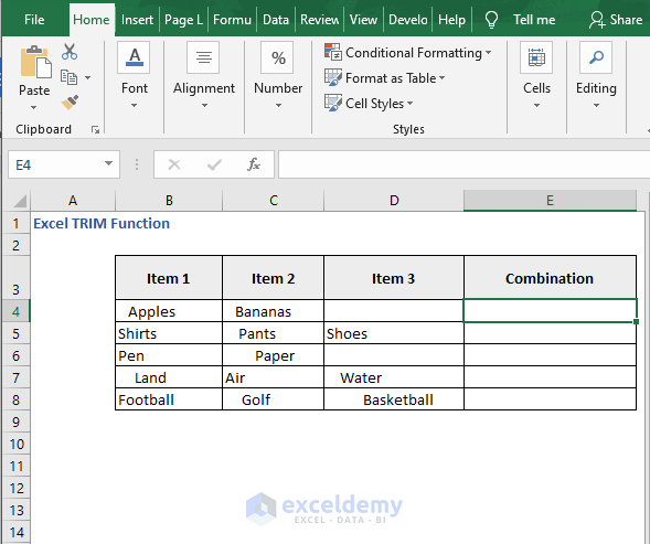 Combine With TRIM - Excel TRIM Function