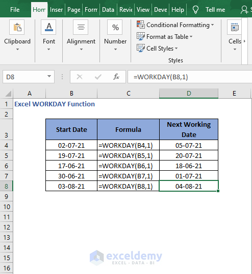 Autofill next day - Excel WORKDAY Function
