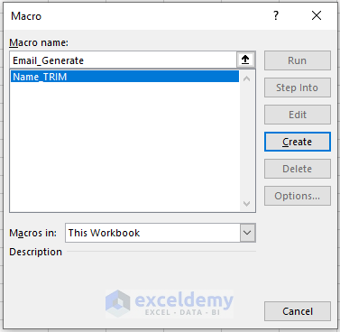Generate email macro name