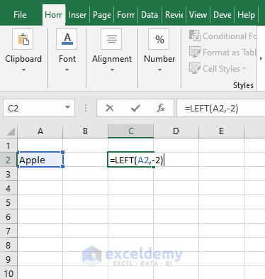 negative number - Excel LEFT Function