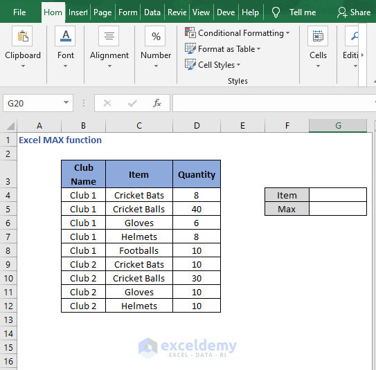 Criteria maximum - Excel MAX function