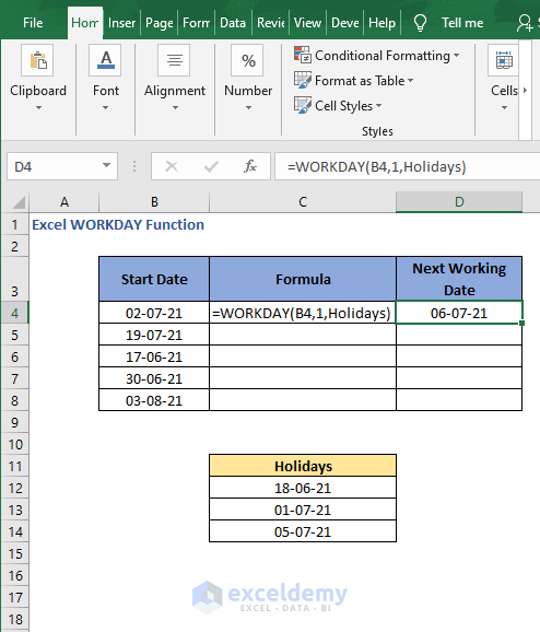 Formula - Excel WORKDAY Function