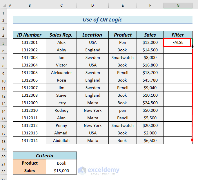 Using Fill handle tool for Excel Filter Multiple Columns Simultaneously