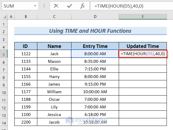 Use of TIME and HOUR Function in Excel