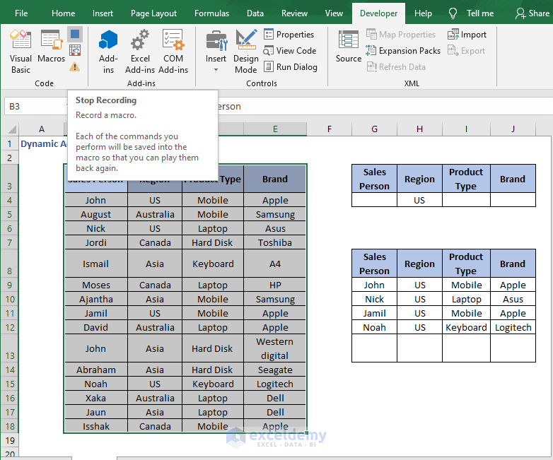 Stop macro - Dynamic Advanced Filter Excel