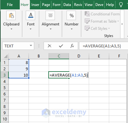 Number with cell reference - Excel AVERAGE function