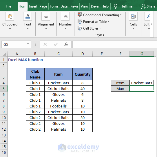 Criteria maximum criteria set- Excel MAX function