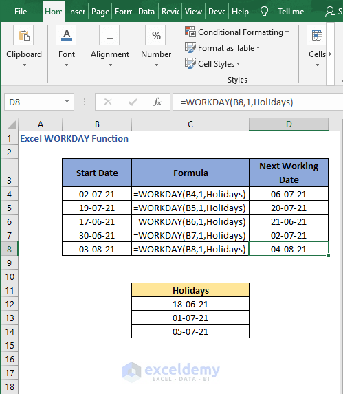 Autofill next workday - Excel WORKDAY Function