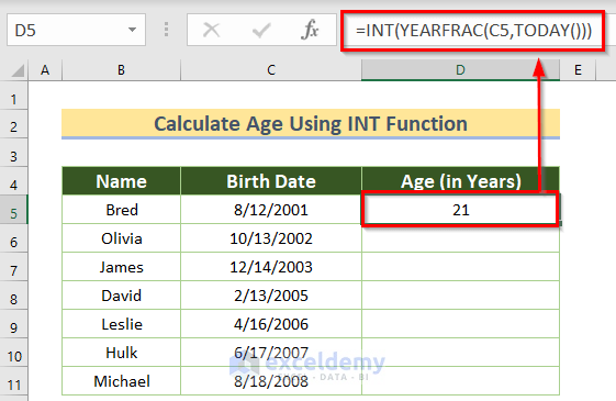 Calculate the Number of Years between Two Dates Using INT Function