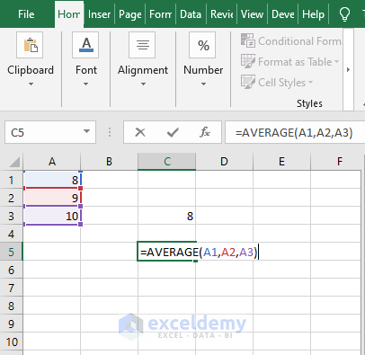 Cell references using comma - Excel AVERAGE function