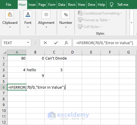 Direct input in IFERROR - Excel IFERROR Function