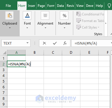 Direct input - Excel ISNA Function