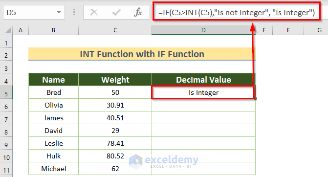 INT Function with IF Function in Excel